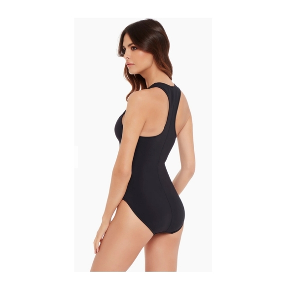 NWOT MiracleSuit MagicSuit Moto Chic Sean One Piece Swimsuit Size 12 Black - Picture 3 of 6